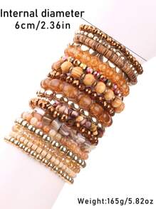 18pcs/Set Crystal & Baroque Pearl Stacked Bracelet Set, Suitable For Women Formal Events & Daily Wear - 18PC/SET Stacking Bracelet Set - View 5