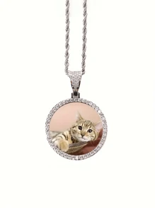 1Pc Custom Photo Necklace Men Women Personalized Jewelry Customized Any Picture Pendant Stainless Steel Chain 18-30 Inch Tennis Necklaces, Mothers Or Gift,Gold,Rose Gold,Silver,Stylish,Colorful,Vintage,Unisex,Hipster,Simple,Casual,Custom,Personalized,Unique,Ideal Gifts For Him,Ideal Gifts For Her,Her,Boyfriend,Girlfriend,Dad,Mom,Family,Friends,For Anniversaries,For Birthdays,For Graduation,For Prom,For Party,Jewelry Women,Elegant Outfit,New Year Glamour - Gold - View 2