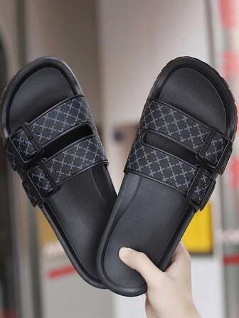 Men's Casual Slippers, Comfortable Lightweight Slide Sandals, Round Toe, Fashionable Outdoor Beach Flip Flops