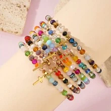 1 pieza Nuevo brazalete de moda con cristales de colores mixtos y cuentas, chapado al vacío, regalo exquisito para mujeres y niñas, regalo de Pascua, viene con tarjeta de bendición, excelente para mejores amigas - Multicolor - Ver 6