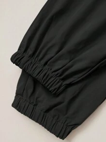 1pc Tween Girl Casual Straight Leg Drawstring Pants With Pockets, Spring Autumn - Black - View 5