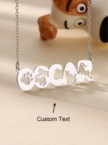 定制猫图案名字项链 男女皆宜 不锈钢定制项链吊坠个性颈链珠宝生日礼物