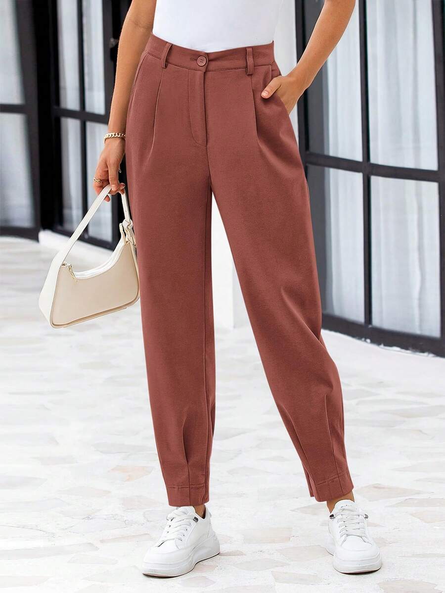 Women's High Waisted Pants Dressy Casual Ankle Length Work Office Trouser Slacks With Pockets - 鏽棕色 - 查看 1