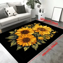 1 Stück rutschfester Teppich mit "schwarzem Hintergrund und einem Strauß Sonnenblumen", maschinenwaschbar, Teppich für Eingang, Wohnzimmer, Schlafzimmer, Kinderzimmer, Outdoor Terrasse, Garten, Wohndekoration, Raumdekoration, Flächenteppich, Wandteppich