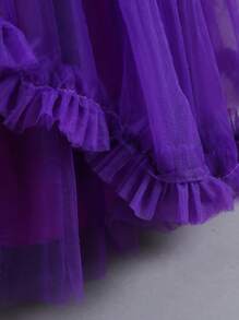 Tween Girl Sequin Multi-Layer Tulle Dress, Princess Party Wedding Graduation Gown, Seasonal - Purple - View 7