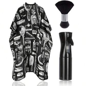 Suministros profesionales para barbería: 1/2/3 piezas de capa para corte de cabello, capa de barbero con cepillo quitapelusas, delantal de peluquería, chal para teñido de cabello, cepillo de limpieza, botella de spray para peluquería, botella de spray de alcohol, botella de spray de alta presión, herramientas y accesorios de peluquería para salón de belleza