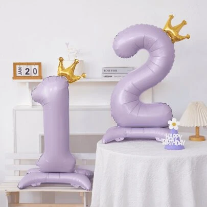 1pc Purple 42" Pedestal Crown Number 0-9 Anniversary Birthday Memorial Day Holiday Celebration Wedding Party Decor
