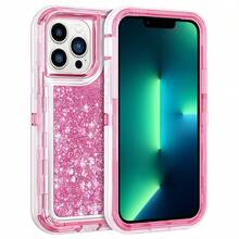 Modes Wireless For IPhone 15 Pro 6.1 Inch Dual Layer Protective Shockproof Tough Defender Sparkling Liquid Glitter Heart Case Cover - 淺粉紅色 - 查看 1