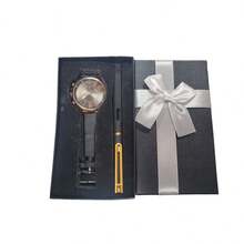 Estuche de pluma punta fina con reloj organizador elegante escolar oficina papelería regalo creatividad escritura puntual diseño funcional resistente moderno para estudiantes profesionales - Negro - Ver 1