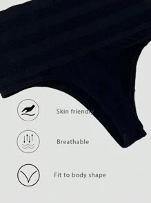 3pcs Women's High Waist Tummy Control Thongs, Sexy Seamless Invisible Panties, Black - Black - View 3