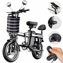 NINOTO Bicicleta Eléctrica Plegable14 Pulgadas 45km/h Con Led Autonomía 60km Real Color Negro Ligera Espalda 7 Armortiguado - Negro - Ver 1