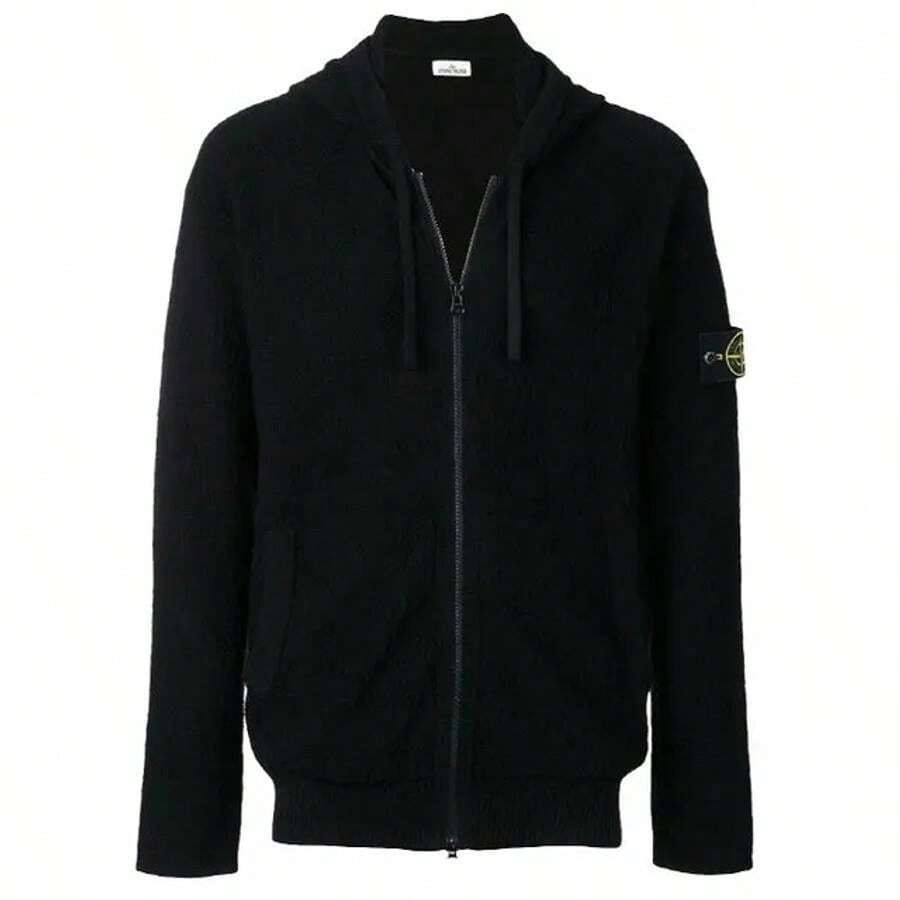 Stone Island Men's Wappen Patch Embossed Zip Up Hoodie Black SHEIN USA