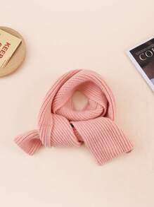 1pc Kids' Knit Solid Color Vertical Stripe Warm Neck Scarf, Unisex, Autumn/Winter