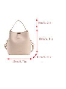 Fashionable Mini Litchi Grain Solid Color Elegant Casual Tote Shoulder Bucket Bag - Beige - View 2