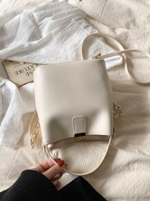 Fashionable Mini Litchi Grain Solid Color Elegant Casual Tote Shoulder Bucket Bag - Beige - View 4