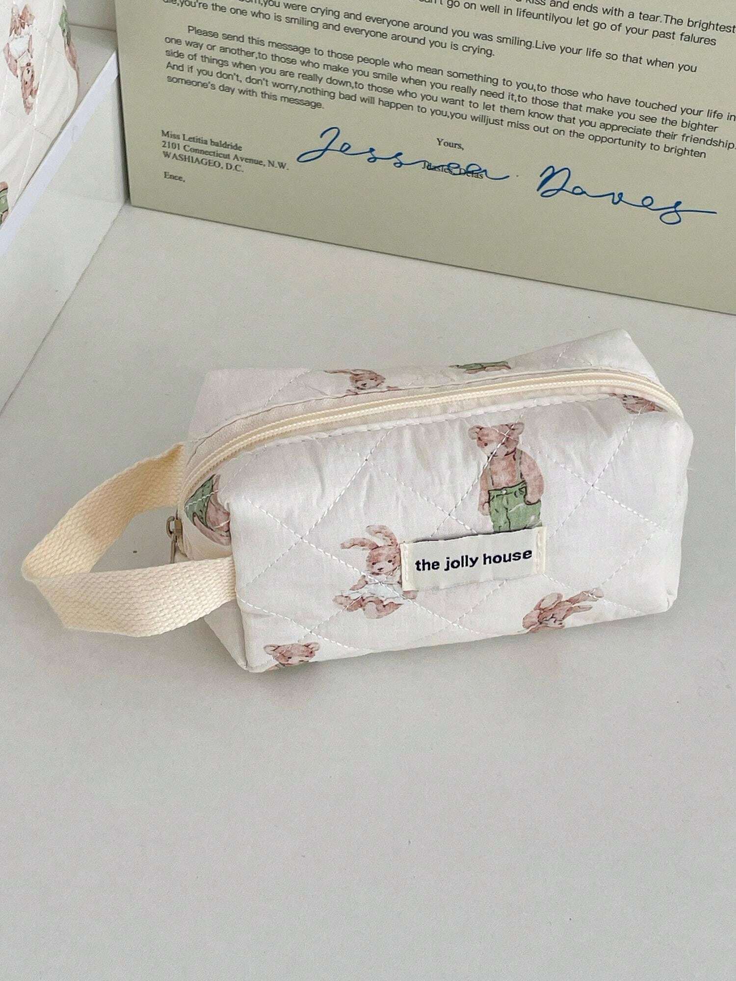 Forest Bear Themed Makeup Bag Set, Soft Fabric Zipper Pouch, Cartoon