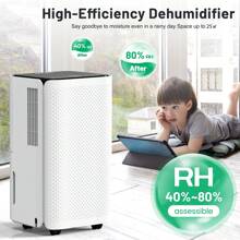 OYAJIA Dehumidifier 12L, Dehumidifiers For Home With Digital Humidity Display, Child Lock,Quiet Sleep Mode,24 Hour Timer, Auto Defrost, Laundry Drying, Continuous Drainage Ideal For Damp Flats, Apartments - White - View 2