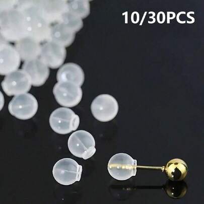 5/10/15/20/25/30个装舒适防穿透柔软安全耳钉背扣，透明柔软耳钉背扣，DIY珠宝制作配件，硅胶透明圆柱耳钉耳环配件，女士日常佩戴