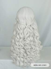 Klassische Mode Königin Perücke, lange, voluminöse Lockenpracht, Pferdeschwanz, halb hoch, halb runter, hitzebeständiges synthetisches weißes Haar, Anime Cosplay Perücke für Frauen, tägliche Party Kostüme & natürlich aussehende mittlere Scheitel weiße lockige Prinzessin Perücke für Urlaub, Geburtstag, Thanksgiving, Weihnachtsgeschenke, 1 Stück Perückenkap - Weiss - Übersicht 3