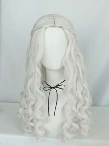 Klassische Mode Königin Perücke, lange, voluminöse Lockenpracht, Pferdeschwanz, halb hoch, halb runter, hitzebeständiges synthetisches weißes Haar, Anime Cosplay Perücke für Frauen, tägliche Party Kostüme & natürlich aussehende mittlere Scheitel weiße lockige Prinzessin Perücke für Urlaub, Geburtstag, Thanksgiving, Weihnachtsgeschenke, 1 Stück Perückenkap - Weiss - Übersicht 4