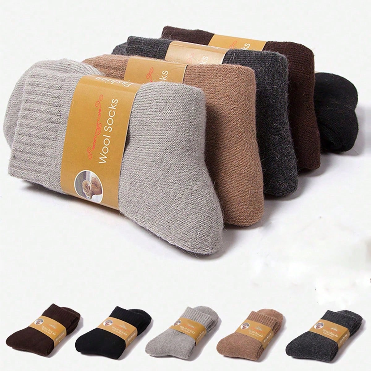 Par de calcetines de lana gruesos, calcetines de unicolor casual cálidos hasta el tobillo para hombres y mujeres, adecuados para otoño e invierno