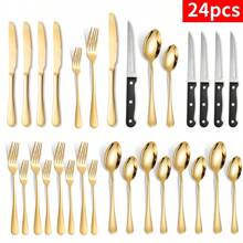 4sets/26pcs Stainless Steel High-End Tableware Set Knife, Fork And Spoon Set 24-Piece Western Steak Knife And Fork