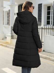 Slim Fit Women's Hooded Winter Coats Warm Parka Jacket Long Quilted Thicken Jacket - màu đen - Xem 2
