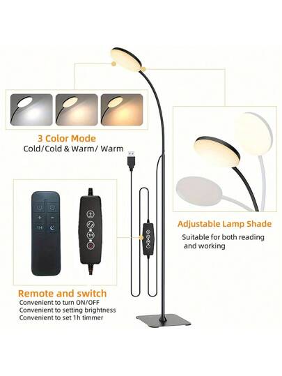 Yogle 1. Moderne Vloer Lamp Adjustable Function, Lightweight LED Reading That Can Be Installed Vertically, 10 Brightness Swivel [1H Timer], Work, Study, Sewing, Painting, Makeup, Etc. Purposes. view 4
