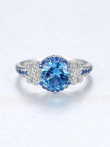 AETOLIA 1 PC Big Pure 925 Sterling Silver Sapphire Gemstone Rings For Women Fine Jewelry Luxury Engagement & Wedding Accessories Gifts - Royal Blue - View 3