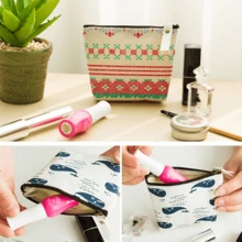 1 件便携式可爱卡通多用途收纳袋大容量口红月经巾收纳袋月换包。化妆品和口红收纳袋。复古零钱包帆布轻便手拿包可爱女士钱包拉链开合 - 彩色 - 查看 3