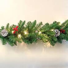 VA-Cerulean Fir Garland 3m 5m 8m Christmas Garland, Christmas Garland With Lighting, Christmas Decoration Garlands With Red Berries And Pine Cones, For Indoor And Outdoor Decoration Of Doors, Walls And Stairs - B型-500cm - 查看 7