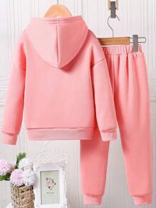 Tween Girls Letter Printed Hooded Sweatshirt And Sweatpants Set - Pink - View 2
