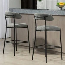 26'' Counter Height Bar Stools Teddy Fabric Cover Kitchen Island Counter Bar Stool With Black Powder Coating Base And Footrest(Grey) - 灰色 - 查看 9