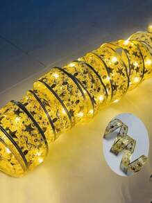 4m/13.1ft 圣诞丝带 LED 灯串，金色丝带圣诞树装饰，圣诞/新年装饰，室内外楼梯装饰灯串，庭院花园装饰丝带灯带，可重复使用，家居温馨装饰，圣诞花环装饰，墙面装饰，圣诞节 - 彩色 - 查看 9
