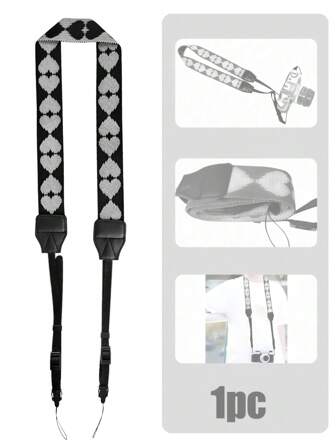 1 pièce Sangle d'épaule pour appareil photo DSLR en forme de cœur noir et blanc, convient pour différents appareils photo DSLR et certains appareils photo sans miroir