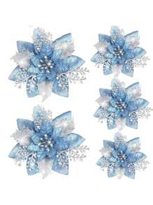 5 pièces de fleurs de Noël artificielles scintillantes, ornements d'arbre de Noël Joyeux Noël, fleurs de Noël artificielles, décoration du Nouvel An heureux, Noël