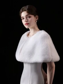 Elegante y de moda chal abrigador, suave y resistente al viento para mujer, ideal para bodas, fiestas y salidas en otoño e invierno - Blanco - Ver 5