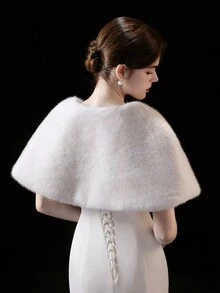Elegante y de moda chal abrigador, suave y resistente al viento para mujer, ideal para bodas, fiestas y salidas en otoño e invierno - Blanco - Ver 3