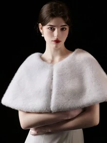Elegante y de moda chal abrigador, suave y resistente al viento para mujer, ideal para bodas, fiestas y salidas en otoño e invierno - Blanco - Ver 4