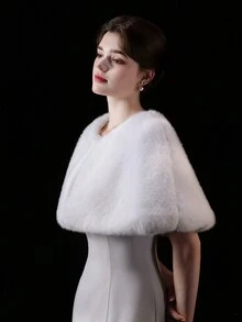 Elegante y de moda chal abrigador, suave y resistente al viento para mujer, ideal para bodas, fiestas y salidas en otoño e invierno - Blanco - Ver 2