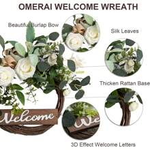 Guirnalda de puerta delantera OMERAI con eucalipto artificial de bienvenida, guirnalda de Navidad de 24 pulgadas, guirnaldas de Halloween para puerta delantera, guirnalda de otoño para decoración de fiesta de Navidad, guirnaldas de bienvenida para todas las estaciones