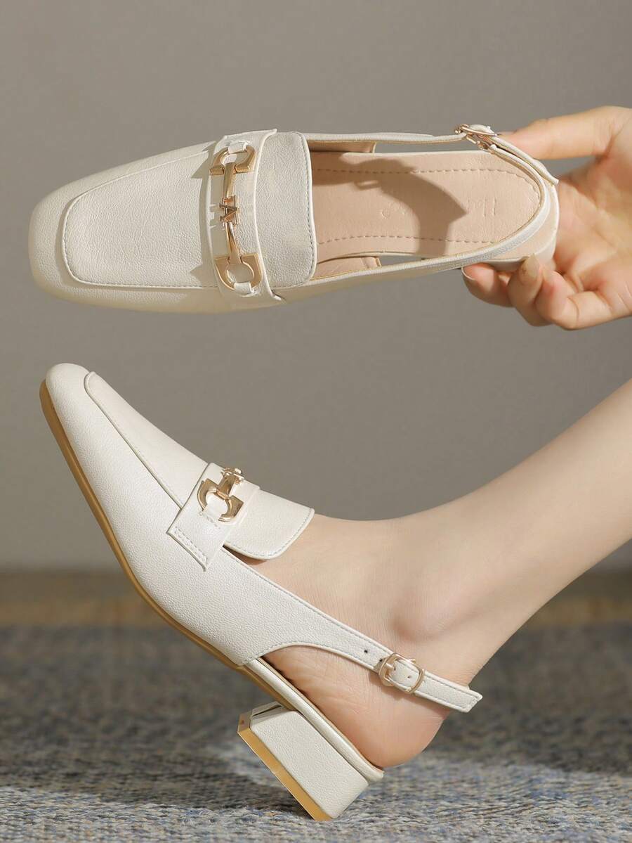 女士平底鞋，带鞋头和半拖鞋，适合女士户外穿着。2024 年新款米色夏季凉鞋，厚底厚跟凉鞋 - 米色 - 查看 1