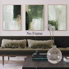 Set Optional Frame - Green And Gold Abstract Wall Art Green Abstract Picture Wall Decor Sage Green Abstract Painting Set Of 3 Modern Abstract Wall Art Green Geometric Art Print Modern Green Abstract Art No Frame