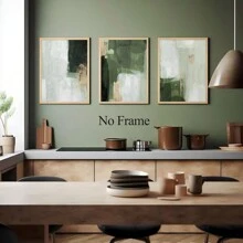 Set Optional Frame - Green And Gold Abstract Wall Art Green Abstract Picture Wall Decor Sage Green Abstract Painting Set Of 3 Modern Abstract Wall Art Green Geometric Art Print Modern Green Abstract Art No Frame