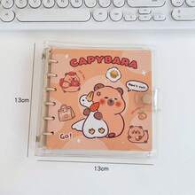 1pc Kawaii Carpincho Loose-Leaf Notebook, Cute Square Notepad, Cartoon Capybara Thickened Student Journal, Random Color Ring Binder - Multicolor - View 5