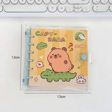 1pc Kawaii Carpincho Loose-Leaf Notebook, Cute Square Notepad, Cartoon Capybara Thickened Student Journal, Random Color Ring Binder - Multicolor - View 4