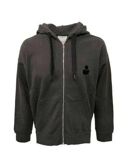 ★Isabel Marant★ Marcus zip-up hood faded black SW0119HAB1M Isabel Marant Markus Logo Zip Up Hoodie Faded Black | SHEIN USA