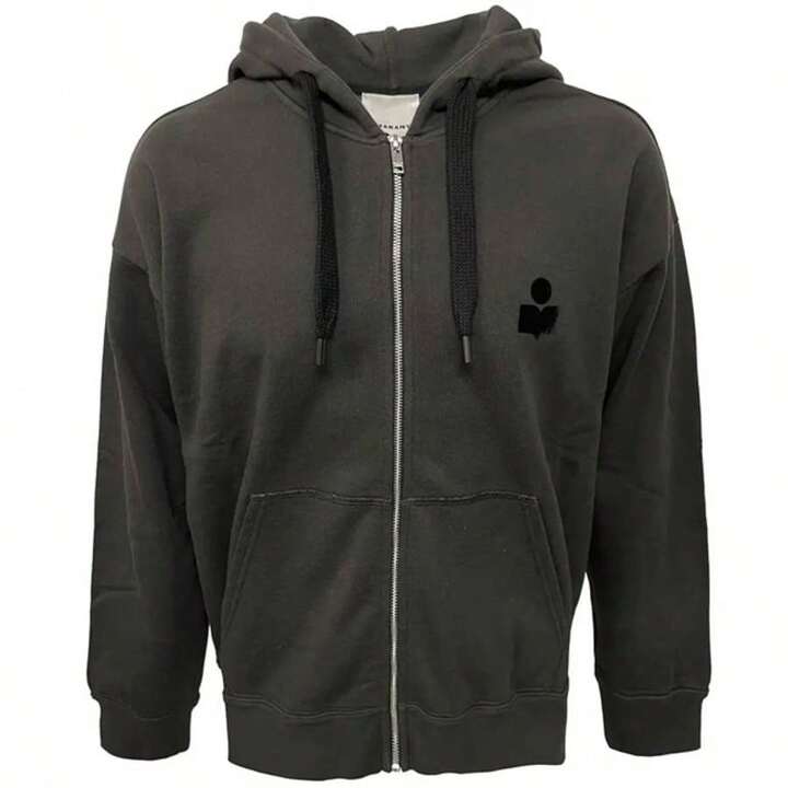 ★Isabel Marant★ Marcus zip-up hood faded black SW0119HAB1M Isabel Marant Markus Logo Zip Up Hoodie Faded Black | SHEIN USA