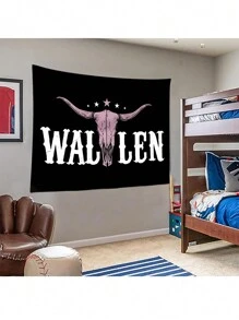 1 Stück universelle, spaßige Wandteppich mit Westernstier-Schädel-Motiv, personalisierter Polyester-Wandteppich geeignet für Studentenwohnheime, Zimmer, Schlafzimmer, Wohnzimmer Wanddekoration, inklusive kostenlosem Installationszubehör, ein ideales Geschenk, Heimdekoration, Zimmerdekoration, Raumfahnen, Raumartikel, Wandteppich