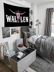 1 Stück universelle, spaßige Wandteppich mit Westernstier-Schädel-Motiv, personalisierter Polyester-Wandteppich geeignet für Studentenwohnheime, Zimmer, Schlafzimmer, Wohnzimmer Wanddekoration, inklusive kostenlosem Installationszubehör, ein ideales Geschenk, Heimdekoration, Zimmerdekoration, Raumfahnen, Raumartikel, Wandteppich
